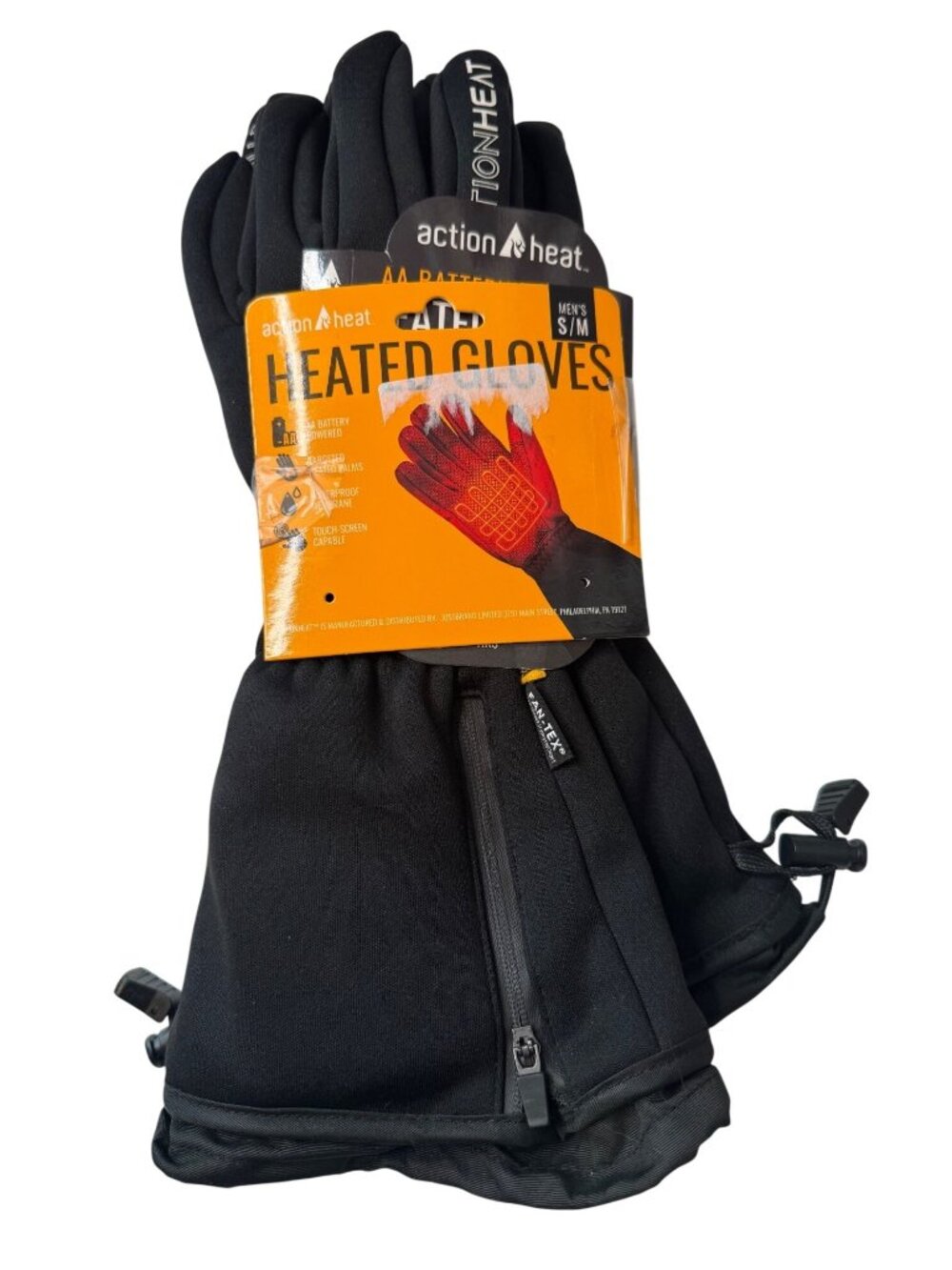 Action Heat Gloves Size Men’s S/M AA Battery Powered Black NWT